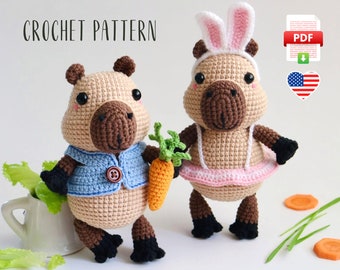 Cute capybara crochet pattern, funny capybara amigurumi pattern, little brown animals PDF tutorial  Easter decor