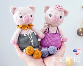 Amigurumi Pig Couple Crochet Pattern – DIY Stuffed Animal Dolls (PDF Pattern)