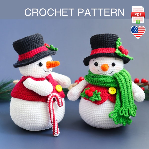 Crochet Mr. Snowman amigurumi toy pattern, Christmas crochet decor