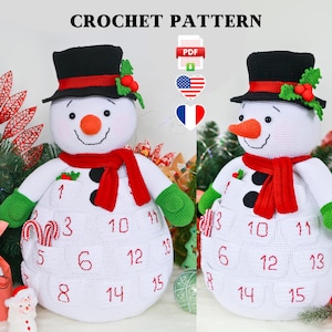 Big Crochet Snowman Advent Calendar Pattern - Amigurumi Christmas Countdown Doll PDF, Holiday Crochet Decoration, DIY Winter Gift Tutorial