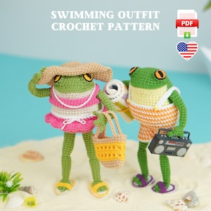 Swimming outfits for the frogs, PDF crochet pattern, bikini, beach, summer