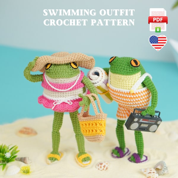 Tenues de natation pour les grenouilles, modèle PDF au crochet, bikini, plage, été