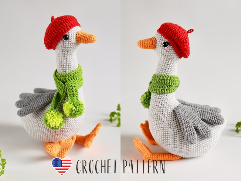Goose crochet pattern, amigurumi goose in clothes, amigurumi bird crochet toy pattern, PDF tutorial Easter decor image 2