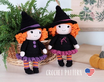 PATRÓN Muñeca bruja con rizos rojos - Patrón amigurumi Halloween