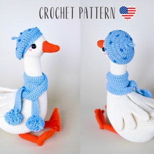 Modèle d'oie au crochet, amigurumi oie dans des vêtements, modèle de jouet au crochet oiseau amigurumi, tutoriel PDF déco de Pâques