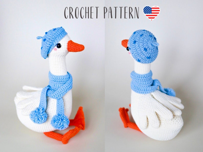 Goose crochet pattern, amigurumi goose in clothes, amigurumi bird crochet toy pattern, PDF tutorial Easter decor image 1