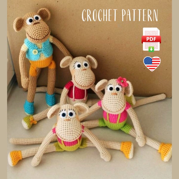 Crochet pattern monkey, Funny monkey PDF amigurumi tutorial, Valentines day gift