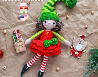 Christmas Elf Girl Amigurumi Crochet Pattern – Holiday Doll (PDF Pattern)