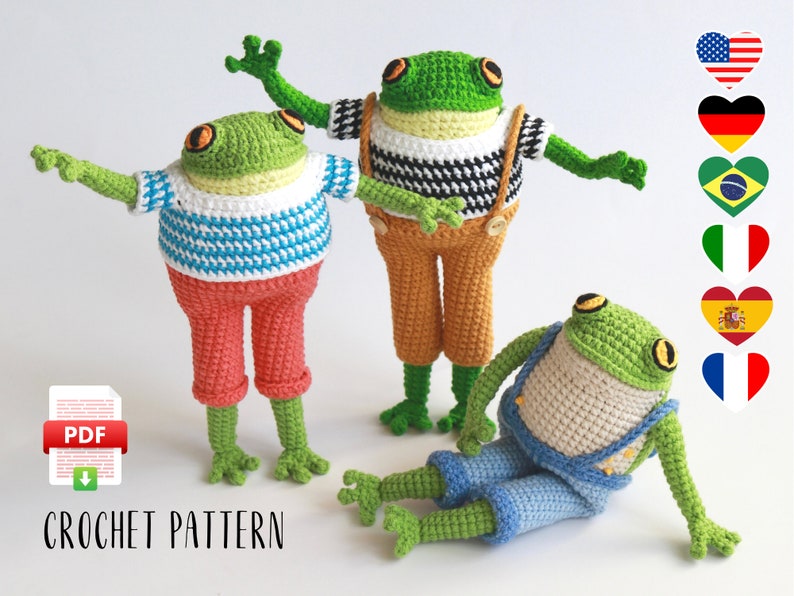 Patrón de crochet Rana Sapo PDF amigurumi tutorial lindo ranita amigurumi cuerpo patrón rana imagen 2