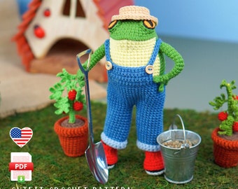 Gardening Overalls Crochet Pattern, Frog Outfit (PDF Pattern)