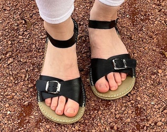 Sustainable Barefoot Flat Sandals Women, Minimalist Shoes, Barefoot Black Leather Sandals, Wide Sandals For Women, Holiday Sandal