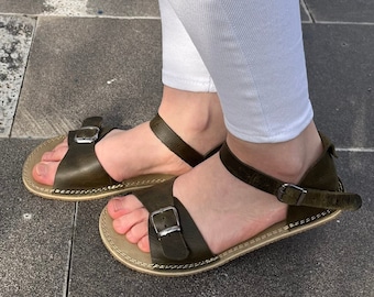 Handmade Leather Barefoot Sandals: Green Minimalist Shoes