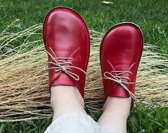 ローファー・オックスフォード CASTANER Women Laced up Shoes CHIARA8ED002ROJOCARMIN Red Barefoot Oxford Shoe Women, Red Leather Lace up Shoes