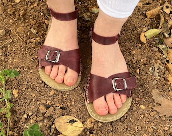 Womens Barefoot Sandals, Minimalist Shoes, Barefoot Leather burgundy Sandals, Wide Sandals For Women, Casual Sandal