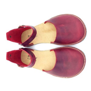 Burgundy Minimalist Barefoot Handmade Leather Women Sandal, Comfortable Wider, Flexible Rubber Sole.