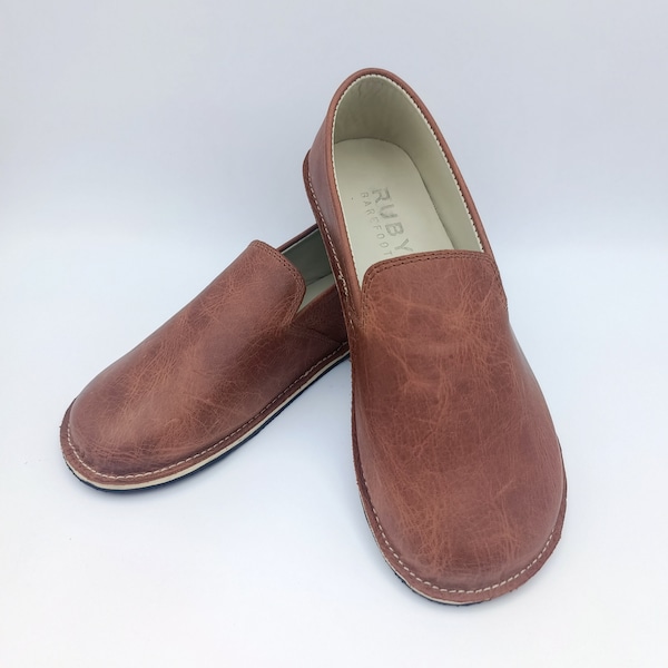 Chaussure Barefoot Shoes Brown Minimalist Handmade Women Eco friendly Loafers with Rubber Sole and Wide Toe Box