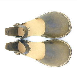 Green Minimalist Barefoot Handmade Leather Women Sandals, Comfortable Wider, Flexible Rubber Sole.