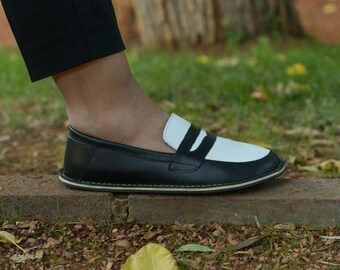 Mocasines de cuero hechos a mano: Zapatos de punta ancha con caída cero.