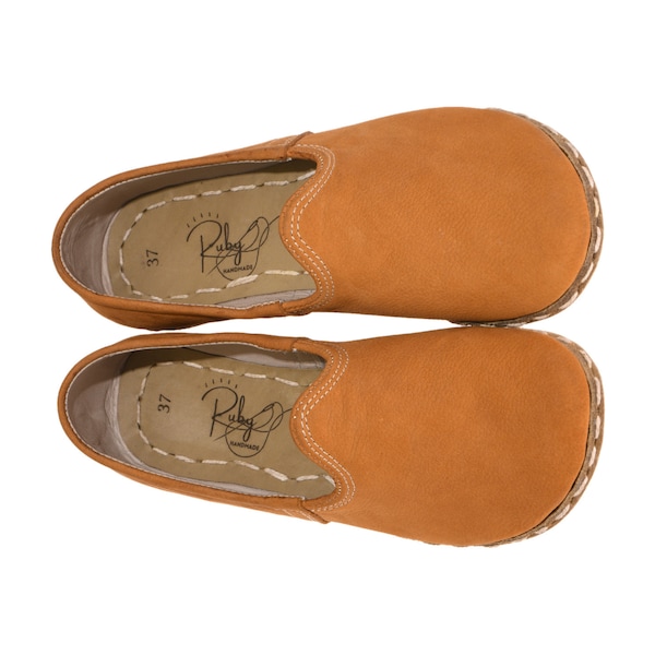 Barefoot Shoes Women, Camel Minimalist moccasins, Wide Toe Box Comfy Slip On