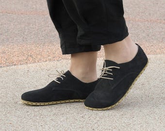 Suede Barefoot Oxford Grounding Shoes Women, Wide Toe Box, Zero Drop