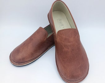 Barefoot Brown Leather Moccasins: Minimalist Wide Toe Box Shoes
