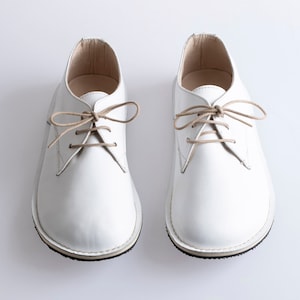 White Leather Oxford Barefoot Shoes: Wide Toe Box, Zero Drop