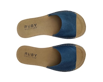 Pantoufles minimalistes pour femmes, bleu marine, bout large.
