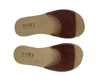 Mules minimalistes, pour femmes, pantoufles pieds nus, bout large, cuir marron foncé,
