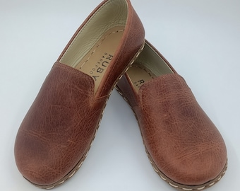 Mocassini Barefoot in pelle marrone fatti a mano, scarpe yemenite da uomo, forma naturale del piede, slip-on colorate
