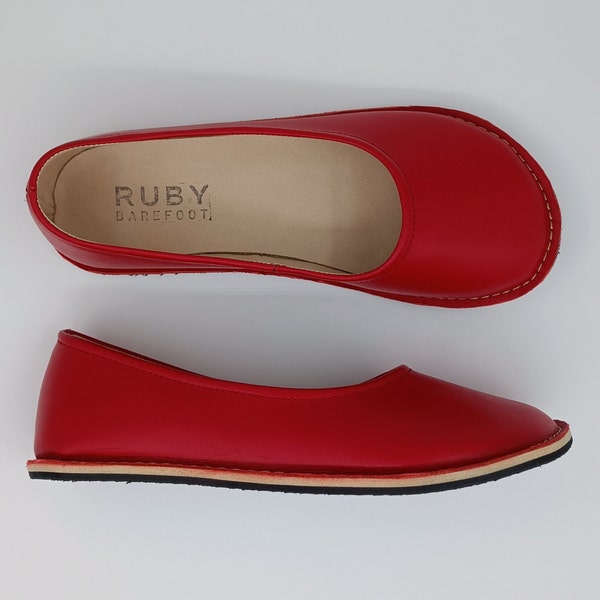 Barfuß-Flats-Schuhe für Damen, extra breiter, minimalistischer Leder-Ballettschuh, Zero-Drop-Gummisohle zum Hineinschlüpfen, schmaler Absatz, breite Zehenbox, bequem