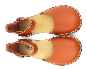 Tan Minimalist Barefoot Handmade Leather Women Sandals, Comfortable Wider, Flexible Rubber Sole.