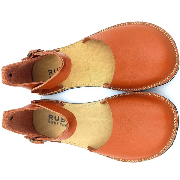 Tan Minimalist Barefoot Handmade Leather Women Sandals, Comfortable Wider, Flexible Rubber Sole.