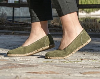 Grounding Shoes Women, Suede Leather Barefoot, Wide Toe Box, Zero Drop
