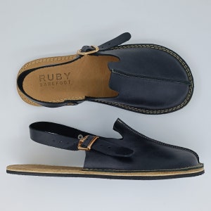 Womens Clogs, Minimalist Black Barefoot Sandals, Wide Toe Box Slippers, Flexible Natural Rubber Sole