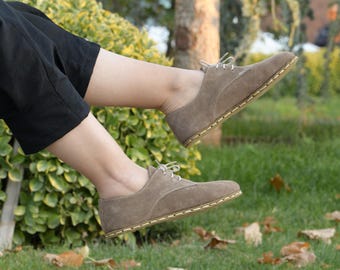 Erdung Barfuß Schuhe, Wildleder Echtleder Oxford, Breite Toe Box Zero Drop Sole