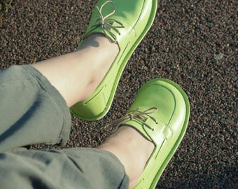 Green Leather Barefoot Loafers: Wide Toe Box, Zero Drop Sole