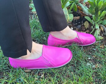 Handcrafted Pink Barefoot Loafers: Wide Toe Box Slip-Ons