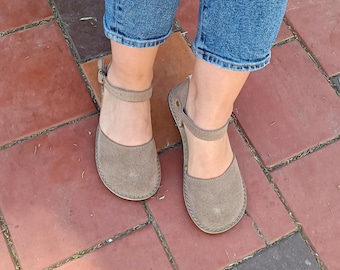 Handmade Suede Leather Barefoot Sandals: Wide Toe, Minimalist Mary Janes