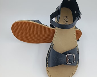 Handmade Black Leather Barefoot Sandals: Wide Toe Box, Zero Drop