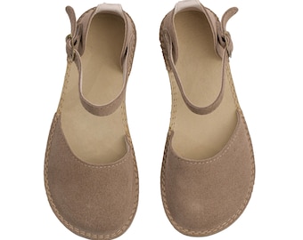 Handmade Suede Leather Barefoot Sandals: Wide Toe, Minimalist Mary Janes