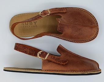 Handmade Leather Barefoot Sandals: Wide Toe Brown Slippers