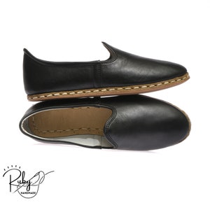 Black Women Handmade Turkish Shoes, Hand Stitched Flat Leather moccasins, Yemeni Rubber Sole