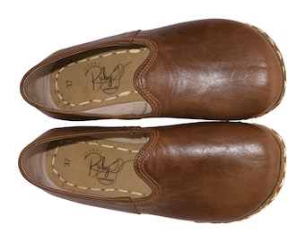 Barefoot Shoes Women, Brown Minimalist moccasins, Wide Toe Box Comfy Slip On