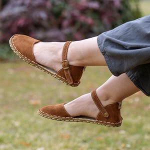 Brown Suede Genuine Leather Women Grounding Sandals, Barefoot Style Copper Rivet Earthing Shoes