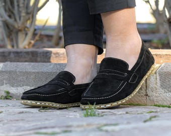 Womens Copper Grounding Shoes, Barefoot Earthing Wide Toe Box Shoe, Zero Drop Leather Sole