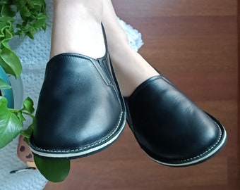 Barefoot Black Shoes Women, Minimalist Black Loafers, Rubber Sole Moccasins, Wide Toe Box Comfy Slip On, Christmas Gift For Her,