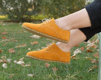 Yellow Suede Barefoot Shoes Women, Copper Grounding, Wide Toe