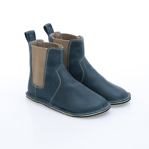 Leren laarzen op blote voeten, brede neus, chelsea enkellaars dames, handgemaakte zero-drop winterschoenen