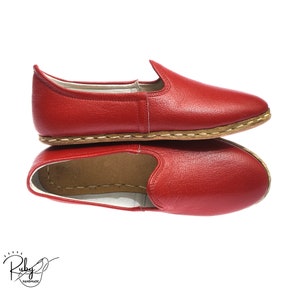 Red Women Handmade Turkish Shoes, Comfy Loafer, Flat Moccasins, Casual Leather Slip On