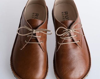 Handmade Brown Leather Oxford Barefoot Shoes: Wide Toe, Zero Drop